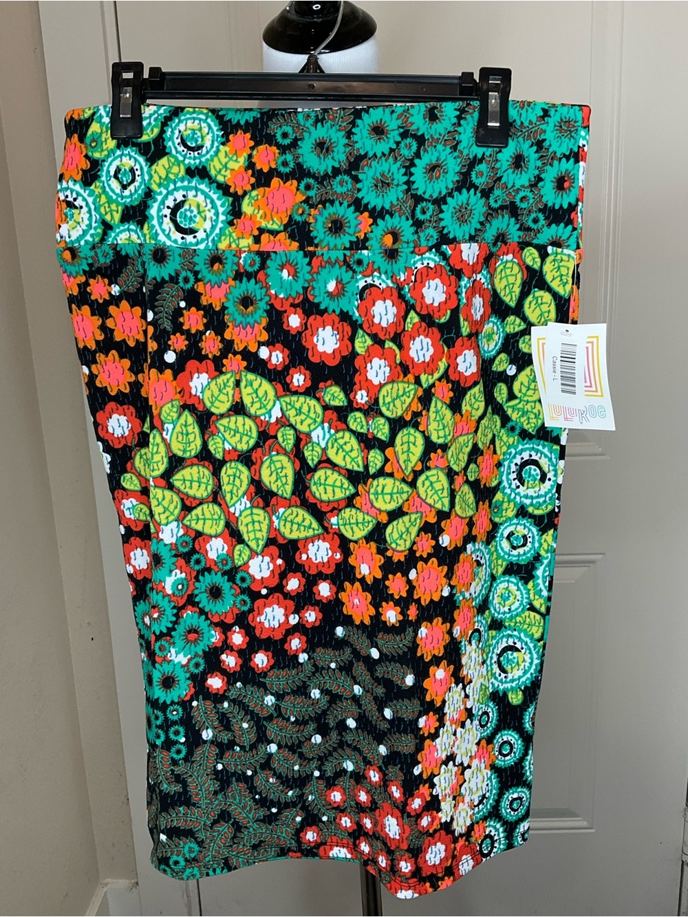 LuLaRoe Cassie Floral Pencil Skirt in Black, Green, White & Orange L